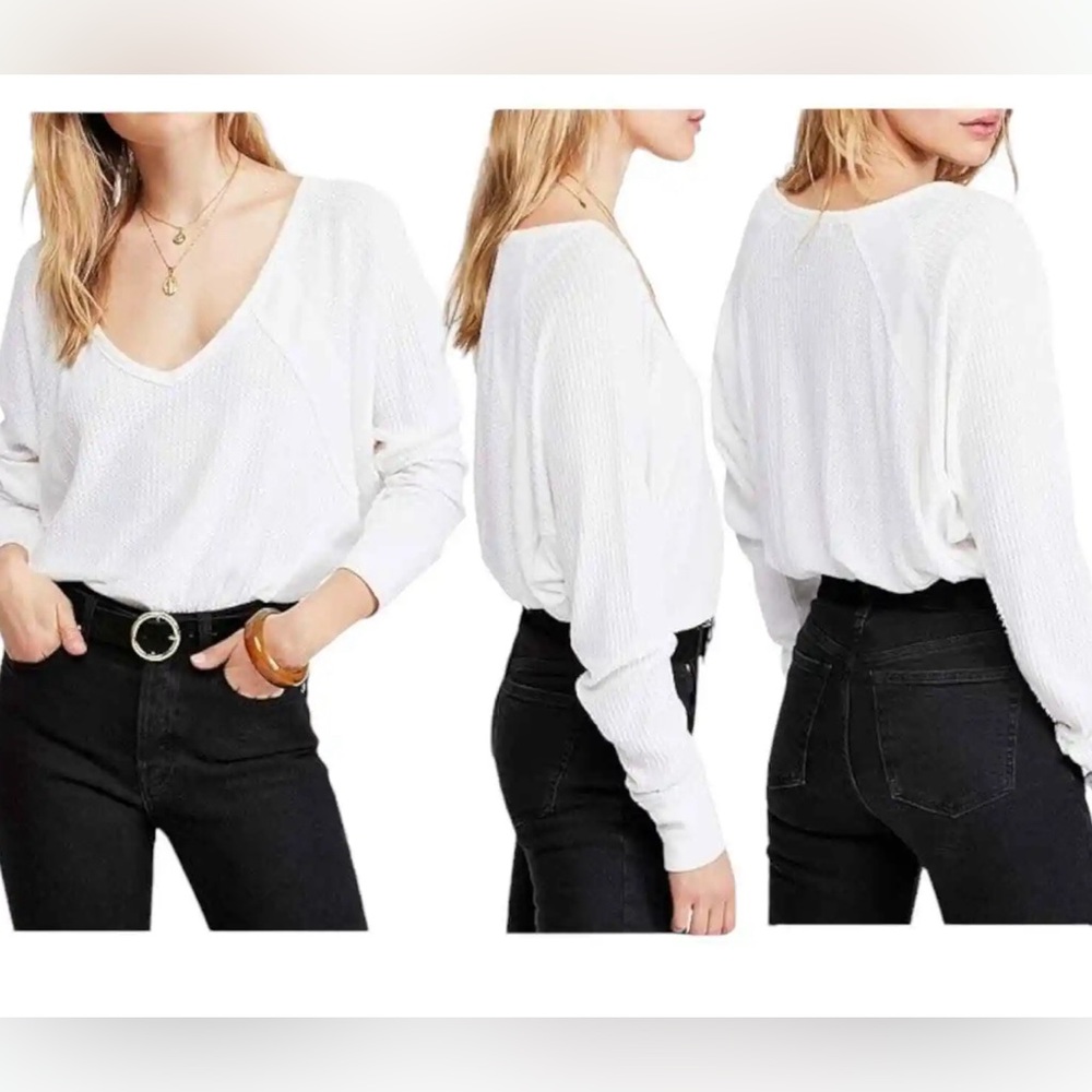NWT Free People Santa Clara Thermal, White, Size Small